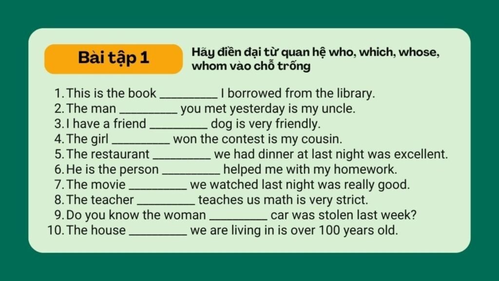 Bài Tập Mệnh Đề Quan Hệ